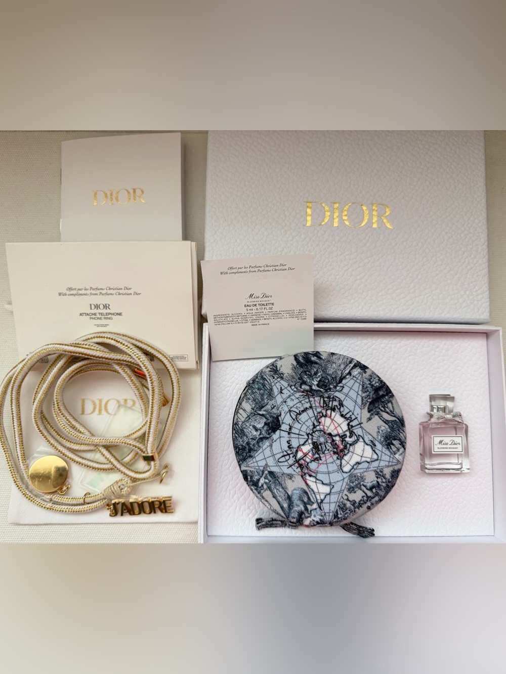 Dior Jewerly Pouch with Miss Dior Fragrance Mini plus Jadore Phone Ring